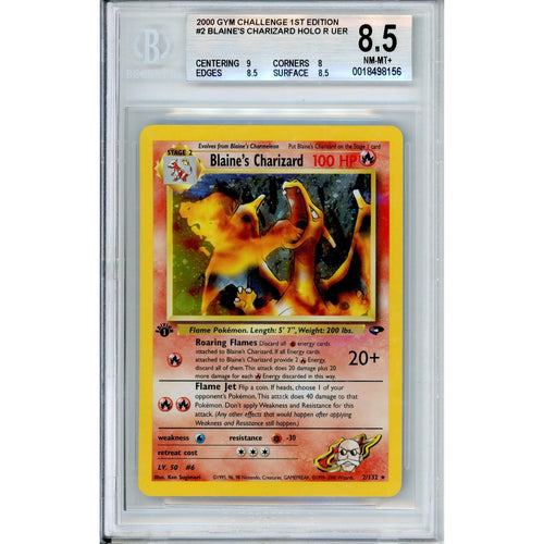 Pokemon Graded: Blaine's Charizard 1st Edition 2/132 Gym Challenge (2000) Beckett 8.5