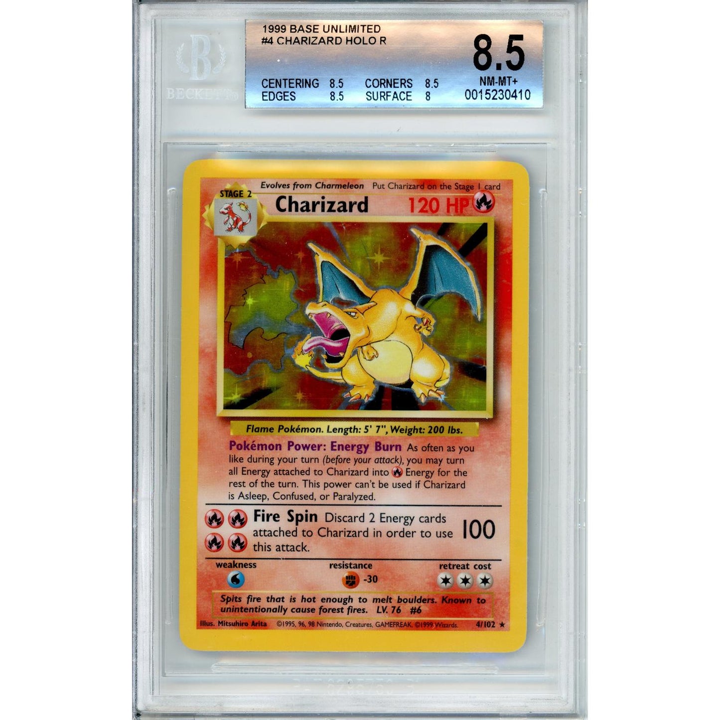 Pokemon Graded: Charizard 4/102 Base Set (1999) Beckett 8.5