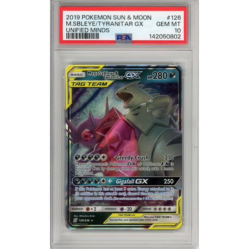 Pokemon Graded: Mega Sableye & Tyranitar GX 126/236 Inified Minds (2019) Holo PSA 10