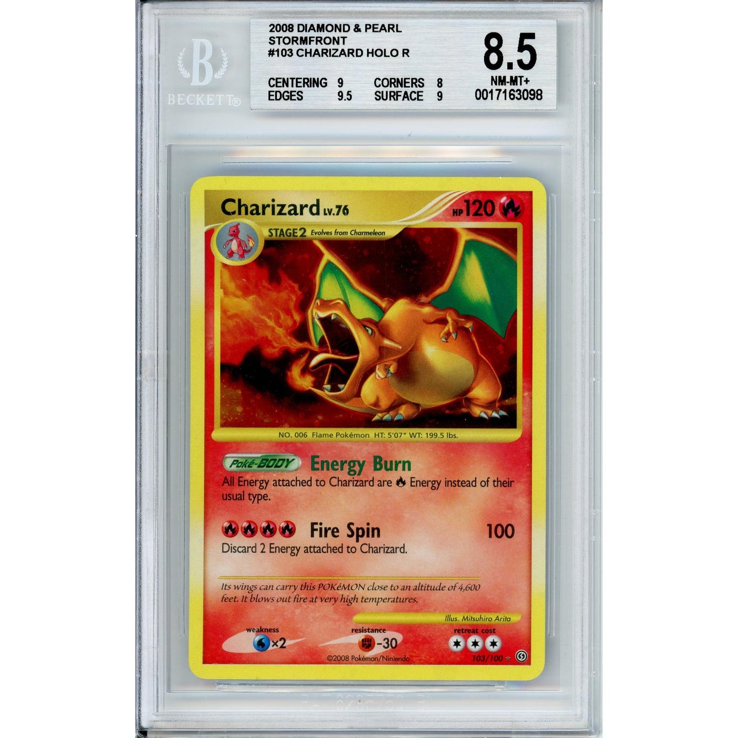 Pokemon Graded: Charizard 103/100 Stormfront (2008) Holo Beckett 8.5
