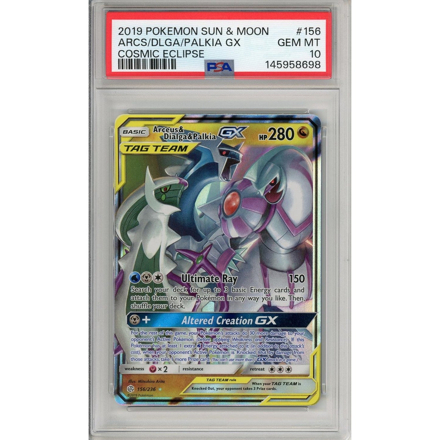 Pokemon Graded: Arceus & Dialga & Palkia GX 156/236 Cosmic Eclipse (2019) Holo PSA 10