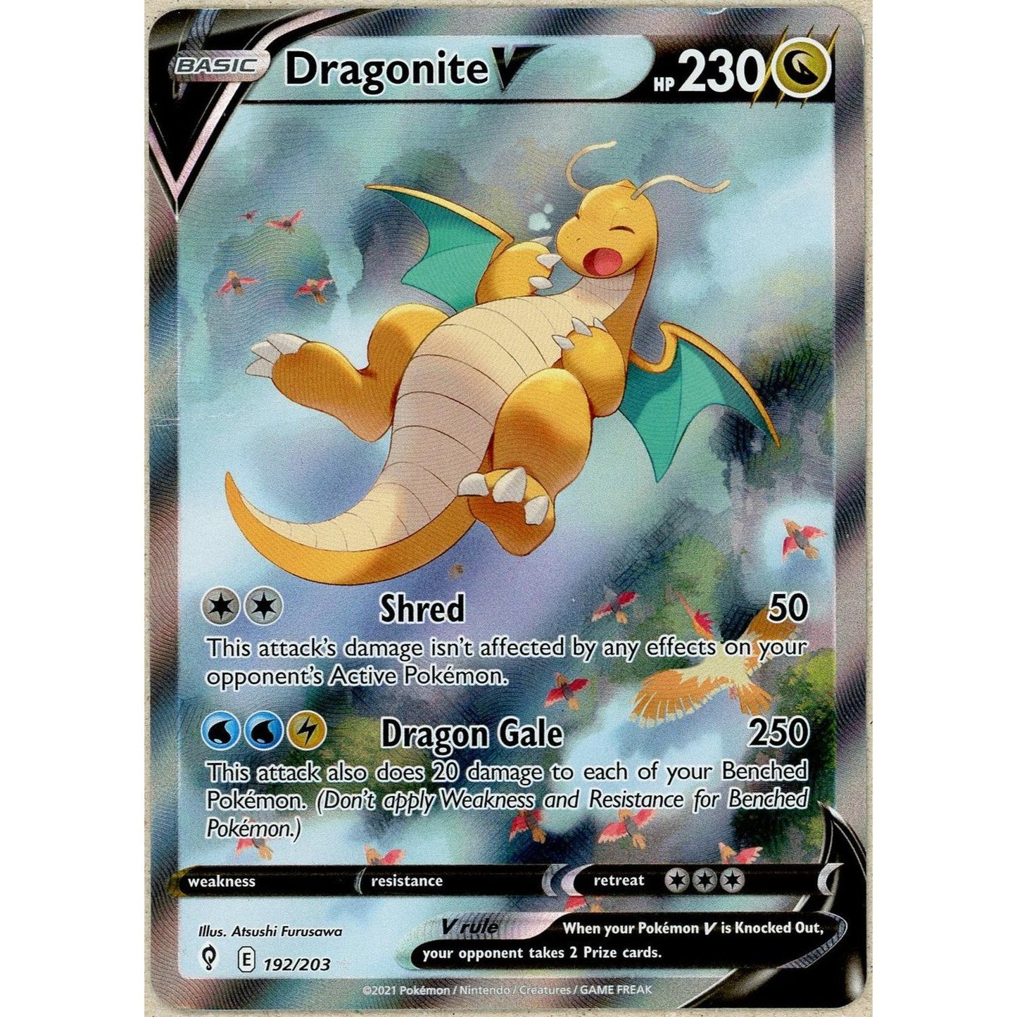 Pokemon Single: Dragonite V 192/204 Evolving Skies (2021) Alt Art Holo DMG