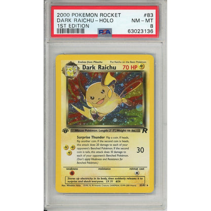 Pokemon Graded: Dark Raichu 1st Edition 83/82 Team Rocket (2000) Holo PSA 8
