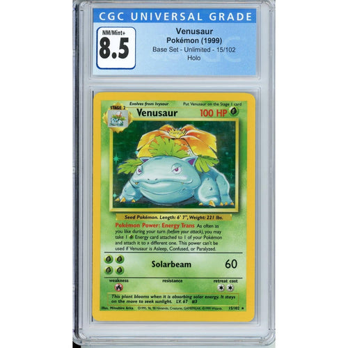 Pokemon Graded: Venusaur 15/102 Base Set Unlimited (1999) Holo CGC 8.5