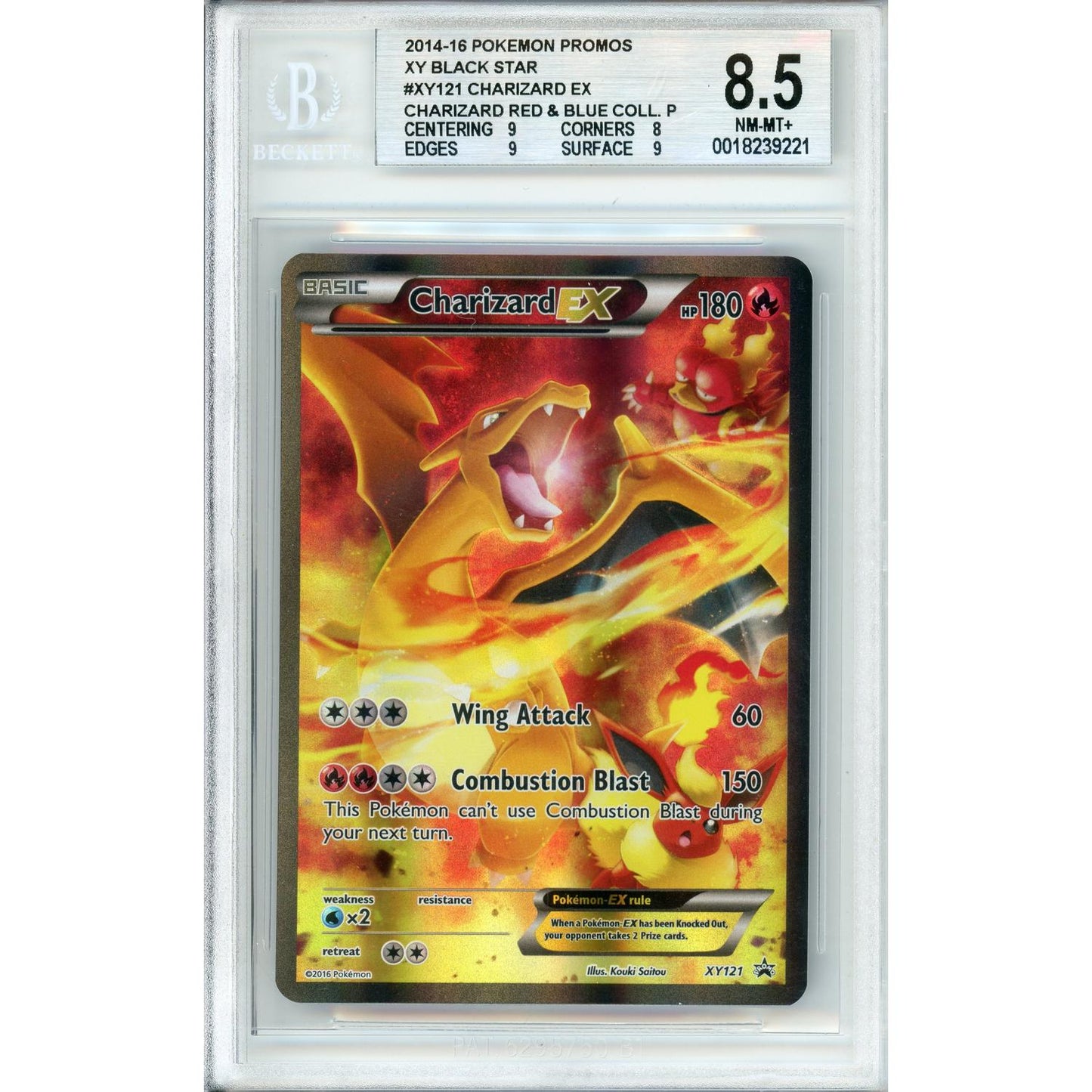 Pokemon Graded: Charizard EX #XY121 Red & Blue Collection (2016) Beckett 8.5