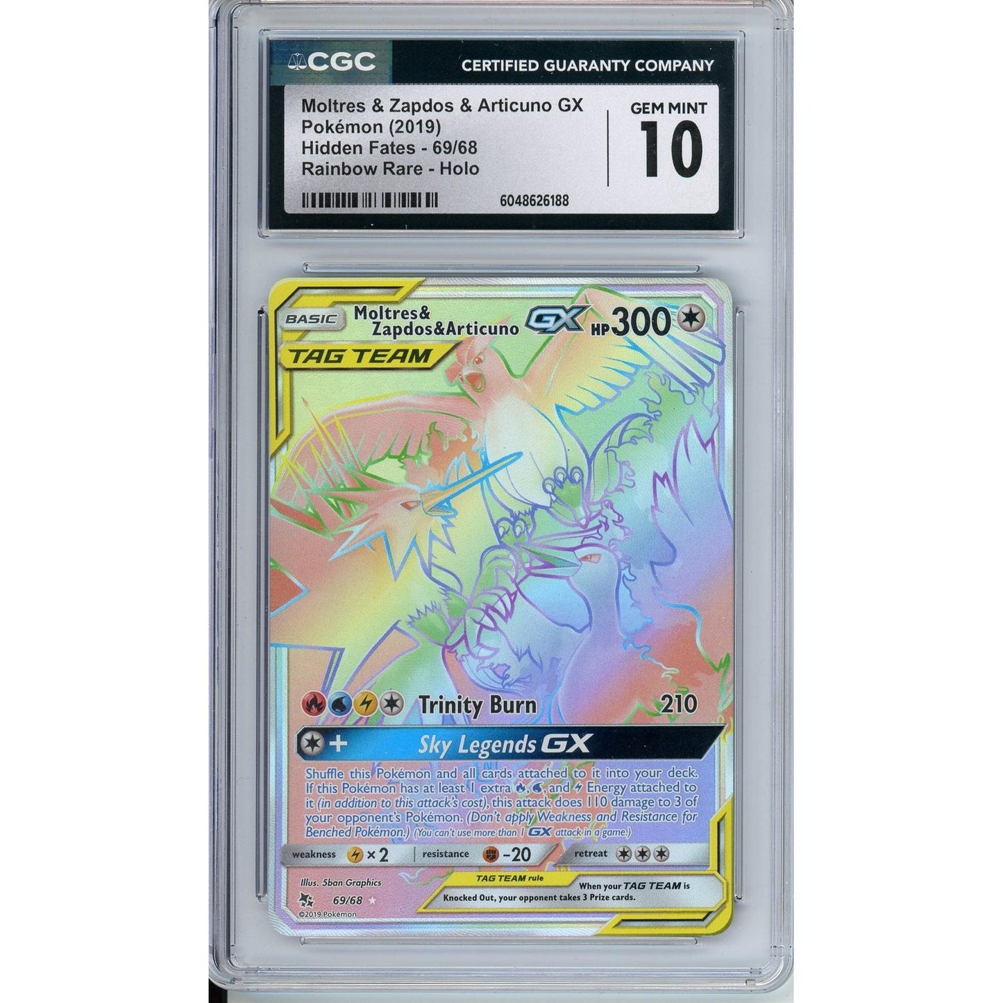 Pokemon Graded: Moltres & Zapdos & Articuno 69/68 Hidden Fates (2019) Rainbow Rare Holo CGC 10