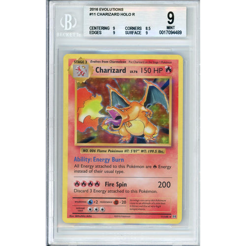 Pokemon Graded: Charizard 11/108 Evolutions (2016) Holo Beckett 9