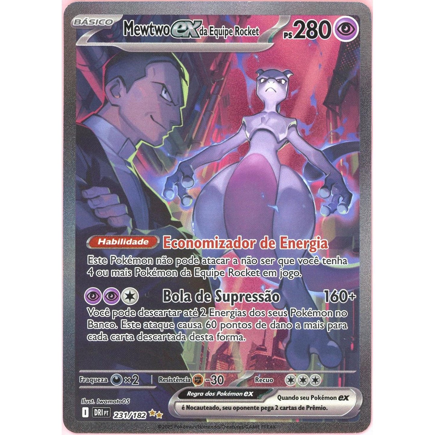 Pokemon Single: Portuguese Team Rocket's Mewtwo ex 231/182 Destined Rivals (2025) SIR NM