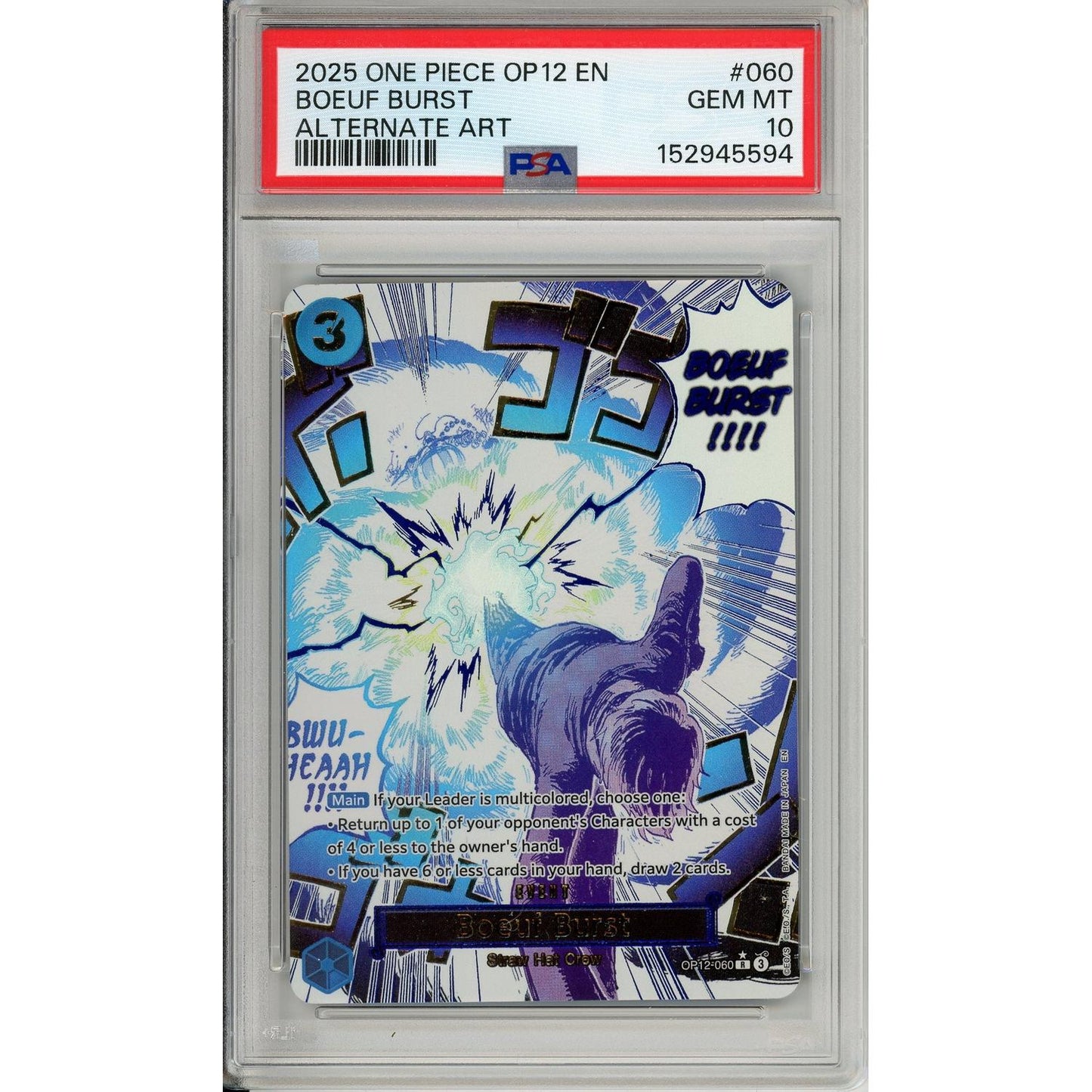 One Piece Graded: Boeuf Burst OP12-060 Legacy Of The Master Alternate Art PSA 10