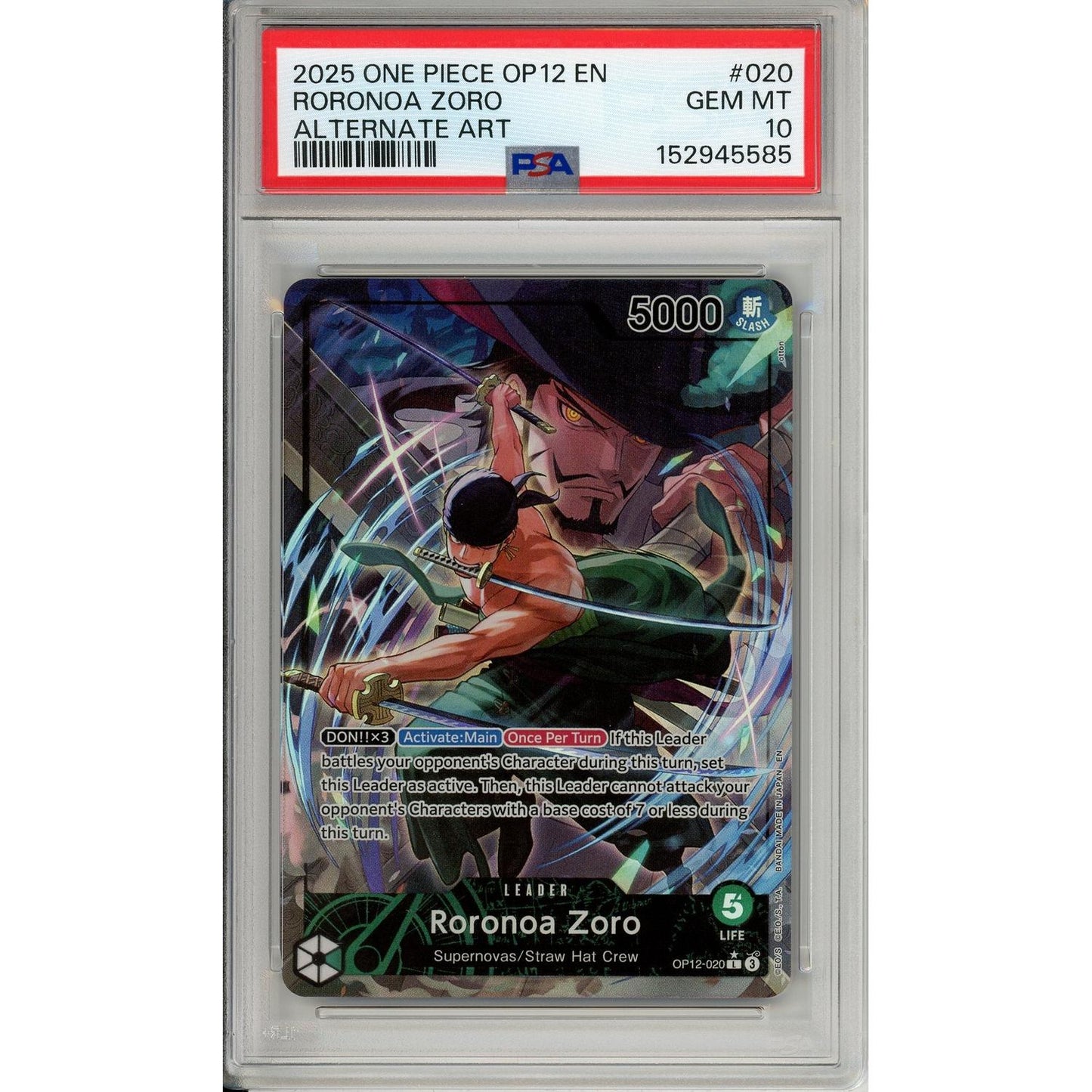 One Piece Graded: Roronoa Zoro OP12-020 Alternate Art Leader PSA 10