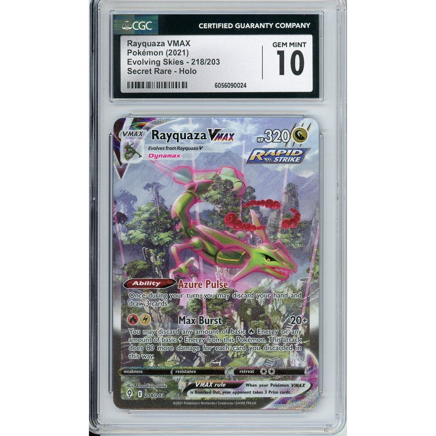Pokemon Graded: Rayquaza VMAX 218/203 Evolving Skies (2021) Secret Rare CGC 10