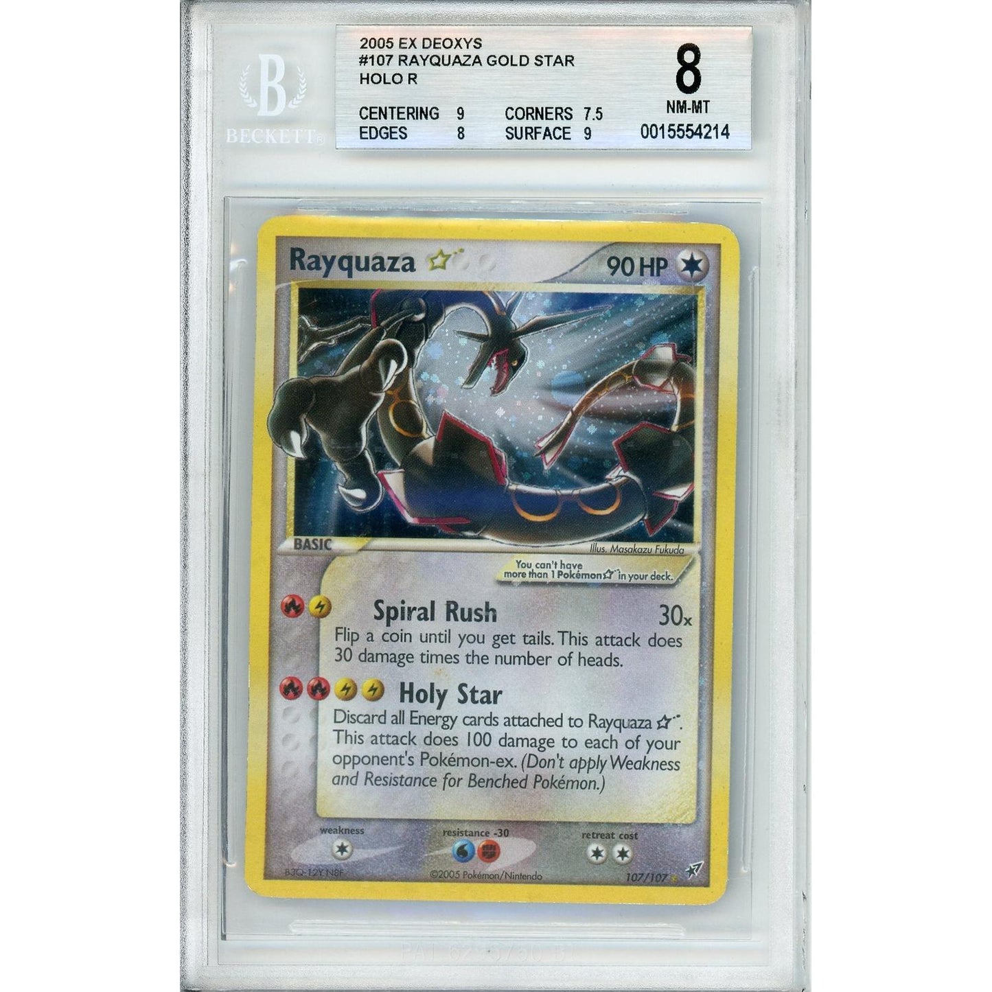 Pokemon Graded: Rayquaza Gold Star 107/107 EX Deoxys (2005) Holo Beckett 8