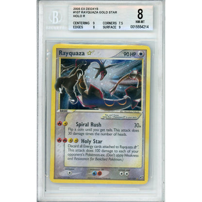 Pokemon Graded: Rayquaza Gold Star 107/107 EX Deoxys (2005) Holo Beckett 8