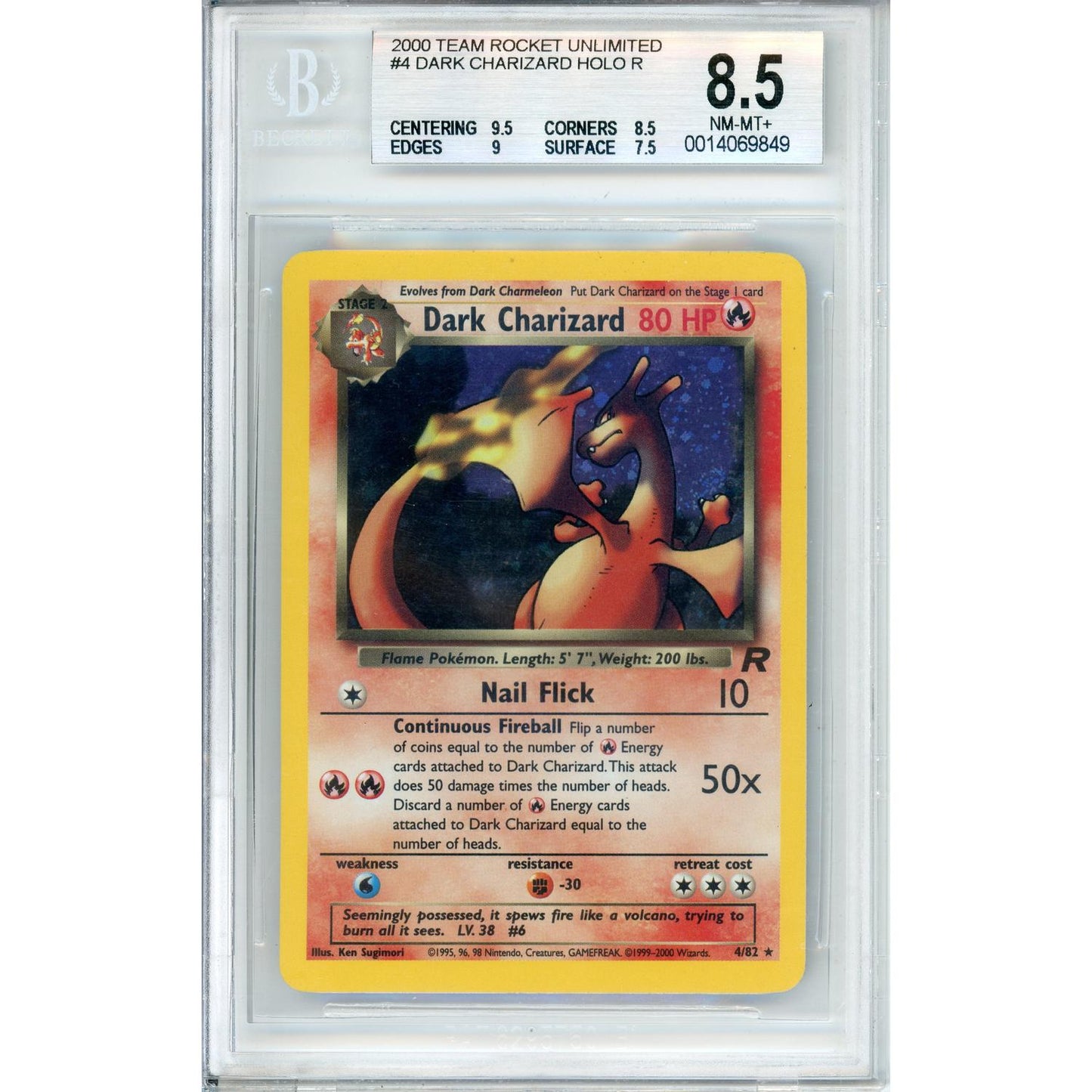 Pokemon Graded: Dark Charizard 4/82 Team Rocket (2000) Beckett 8.5
