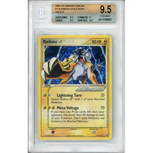 Pokemon Graded: Raikou Gold Star 114/115 Unseen Forces (2006) Holo Beckett 9.5