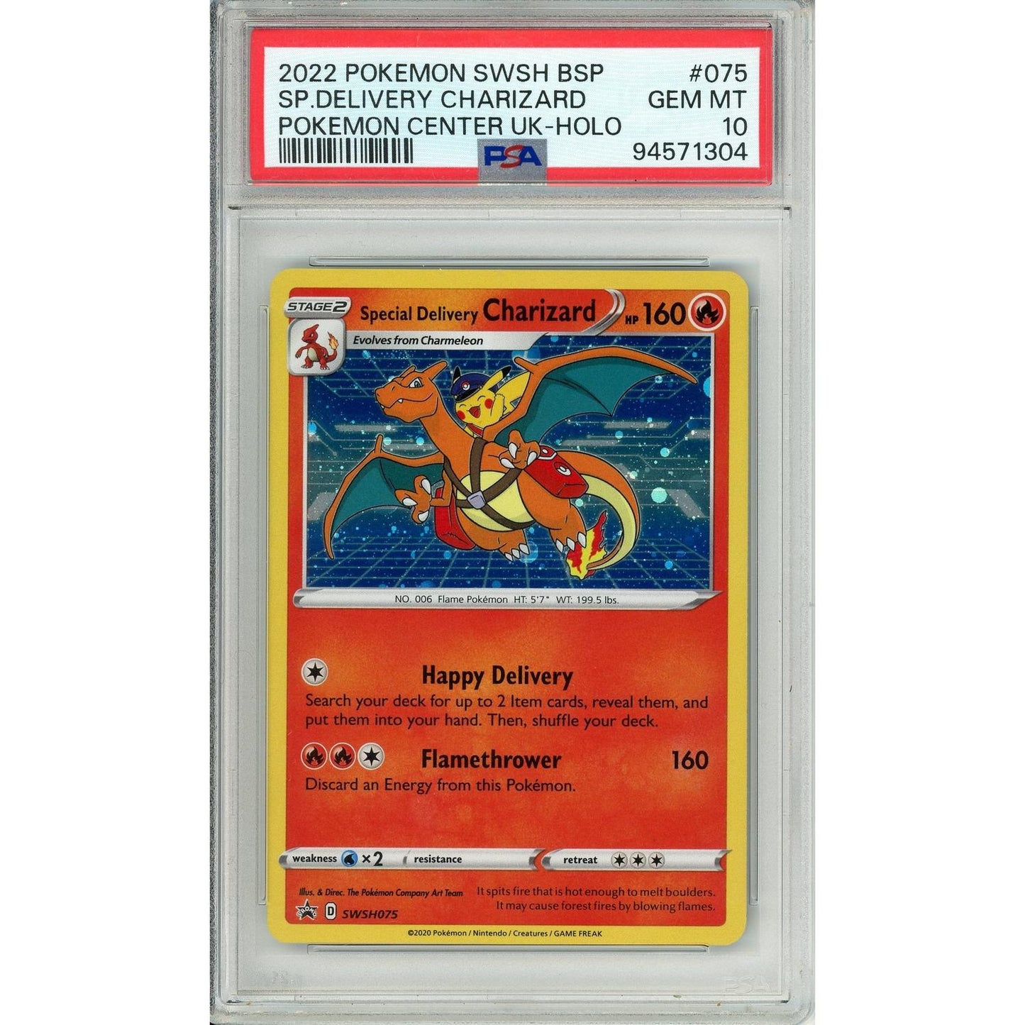 Pokemon Graded: Special Delivery Charizard #SWSH075 Pokemon Center UK Promo (2022) Holo PSA 10