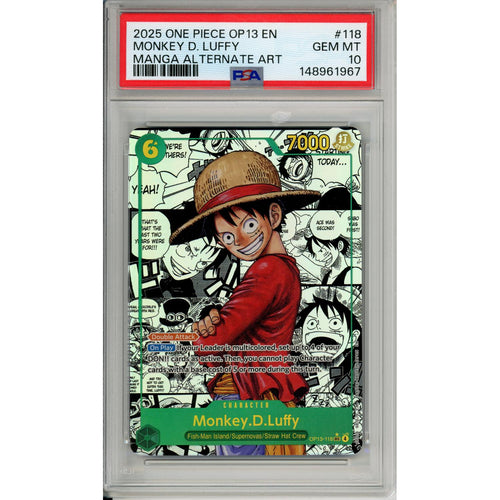 One Piece Graded: Monkey D. Luffy OP13-118 Manga Alt Art (2025) PSA 10