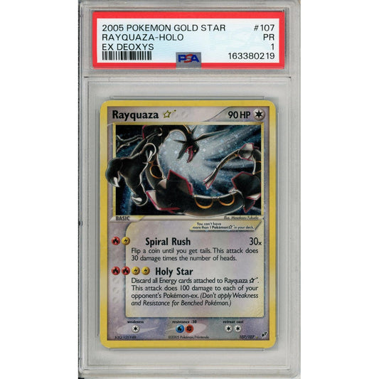 Pokemon Graded: Rayquaza Gold Star 107/107 EX Deoxys (2005) PSA 1