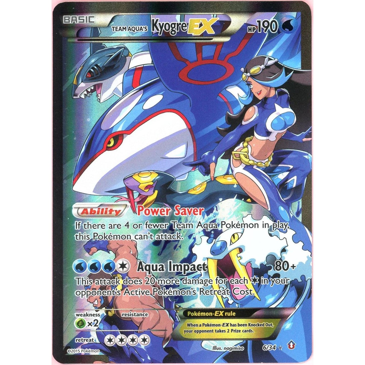 Pokemon Single: Team Aqua's Kyogre EX 6/34 Double Crisis (2015) Holo MP