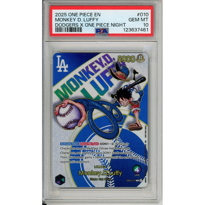 One Piece Graded: Monkey D. Luffy EB02-010 Dodgers x One Piece Night (2025) PSA 10