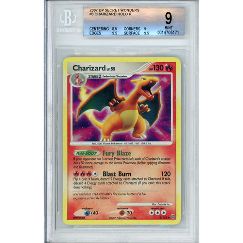 Pokemon Graded: Charizard 3/132 Secret Wonders (2007) Holo Beckett 9