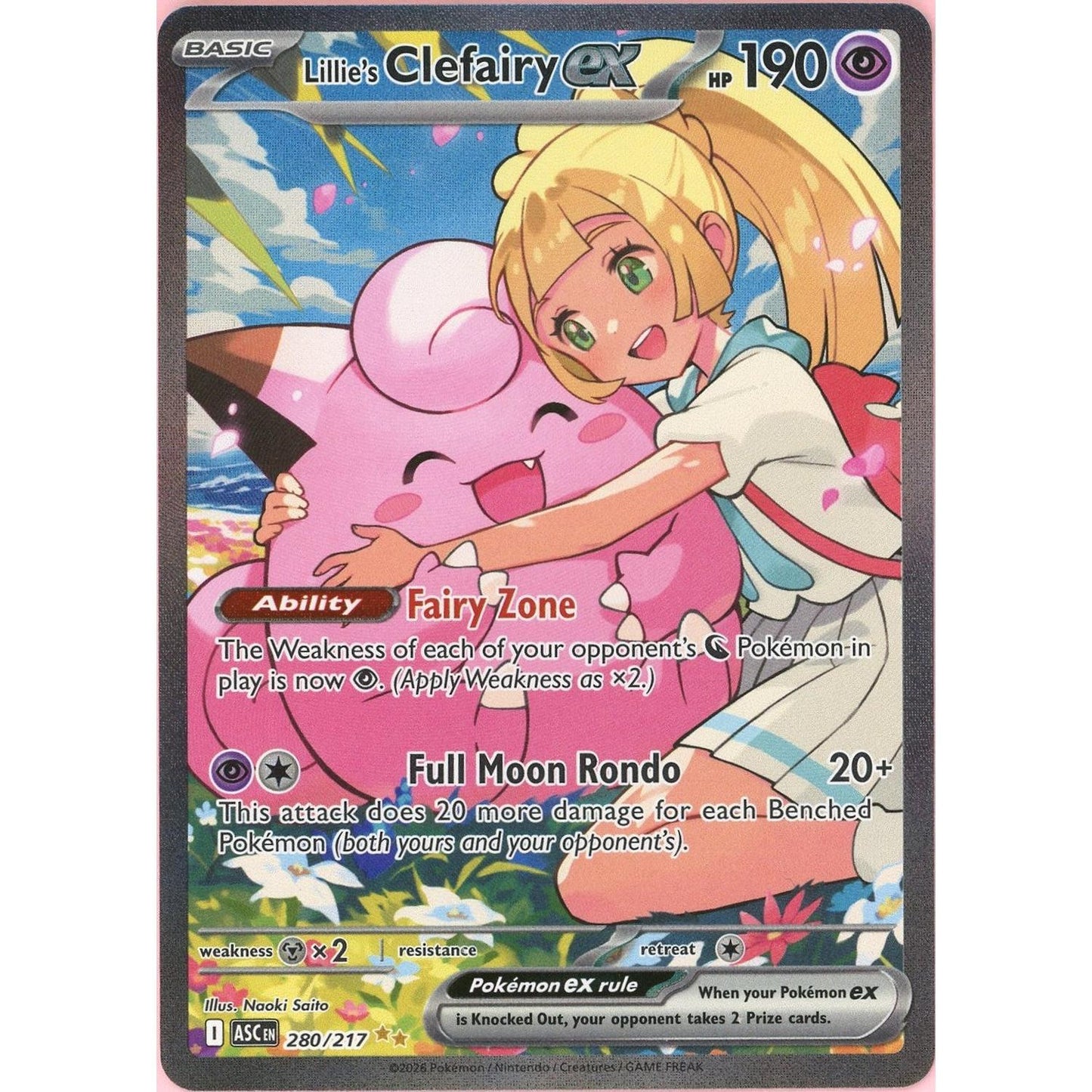 Pokemon Single: Lillie's Clefairy ex 280/217 Ascended Heroes (2026) SIR NM