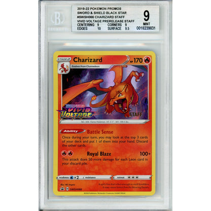 Pokemon Graded: Charizard #SWSH066 Vivid Voltage Prerelease STAFF Beckett 9