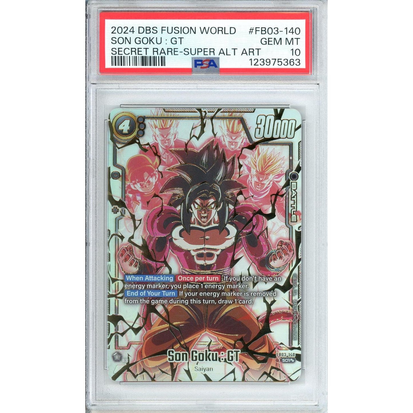 Dragon Ball Graded: Son Goku : GT FB03-140 Dragon Ball Fusion World Raging Roar (2024) Super Rare Alt Art PSA 10
