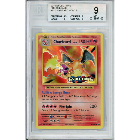 Pokemon Graded: Charizard 11/108 Pre-release Evolutions (2016) Holo Beckett 9