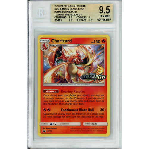 Pokemon Graded: Charizard #SM158 Team Up Prerelease Staff (2019) Beckett 9.5