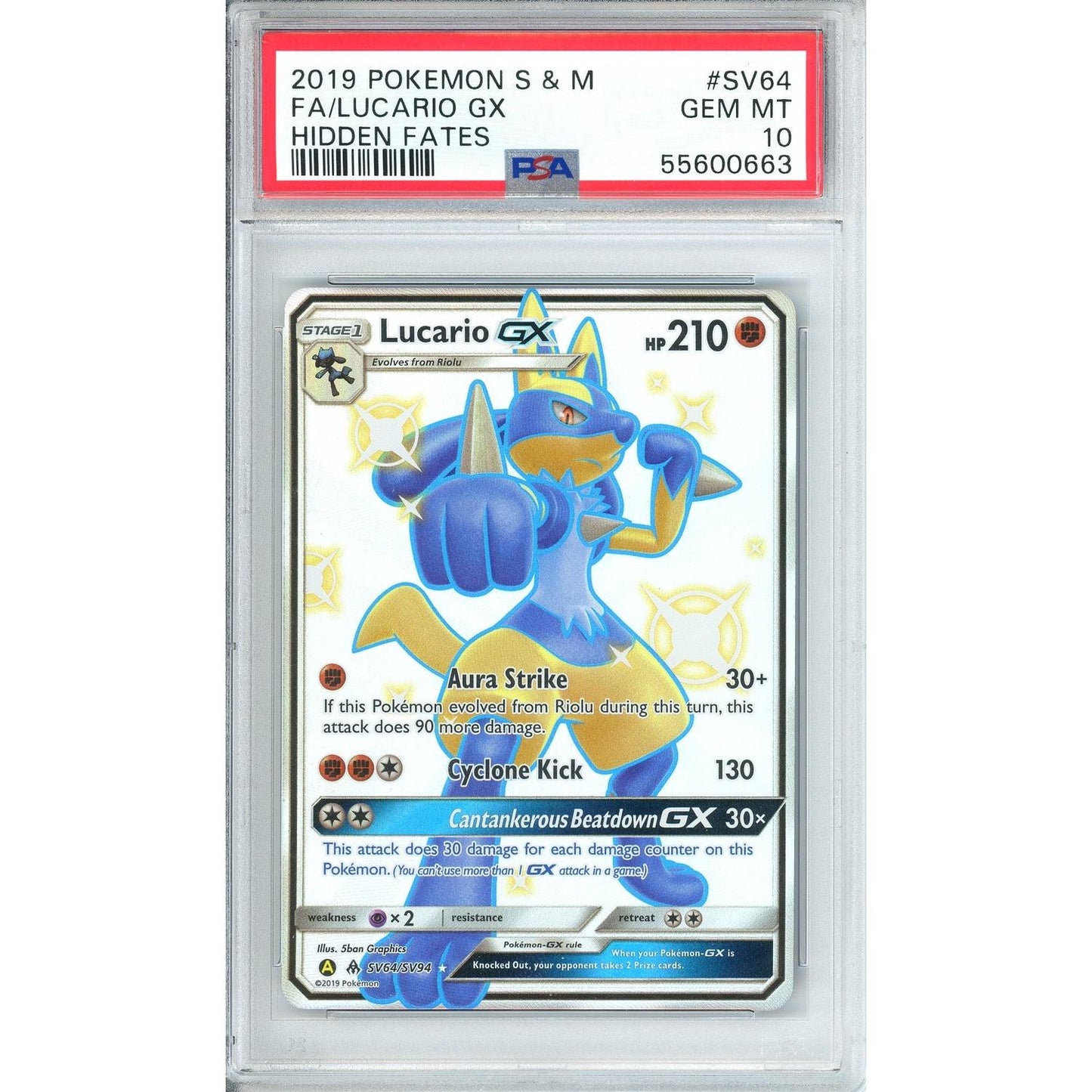 Pokemon Graded: Lucario GX SV64/SV94 Hidden Fates (2019) Full Art PSA 10