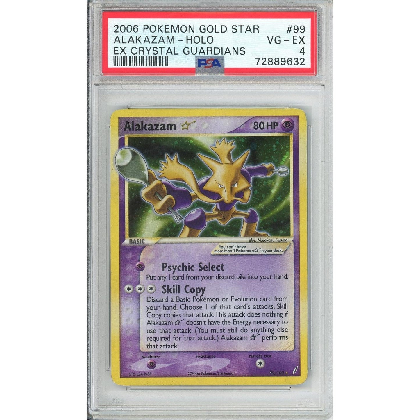 Pokemon Graded: Alakazam Gold Star 99/100 EX Crystal Gaurdians (2006) Holo PSA 4