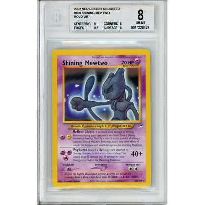 Pokemon Graded: Shining Mewtwo 109/105 Neo Destiny Unlimited (2002) Holo Beckett 8