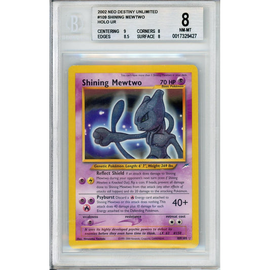 Pokemon Graded: Shining Mewtwo 109/105 Neo Destiny Unlimited (2002) Holo Beckett 8