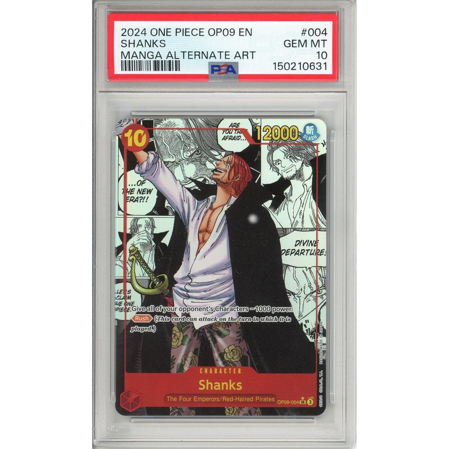 One Piece Graded: Shanks OP09-004 Emperors Of The New World (2024) Manga Alt Art PSA 10