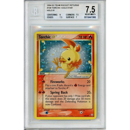 Pokemon Graded: Torchic Gold Star 108/109 EX Team Rocket Returns (2004) Holo Beckett 7.5