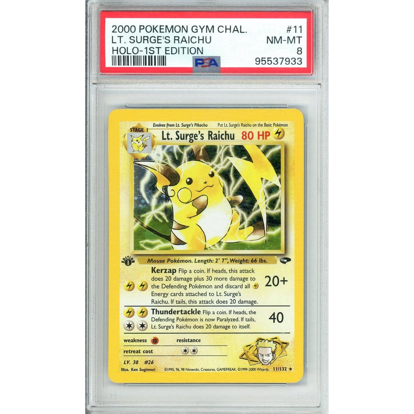 Pokemon Graded: Lt. Surge's Raichu 1st Edition 11/132 Gym Challenge (2000) Holo PSA 8