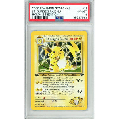 Pokemon Graded: Lt. Surge's Raichu 1st Edition 11/132 Gym Challenge (2000) Holo PSA 8