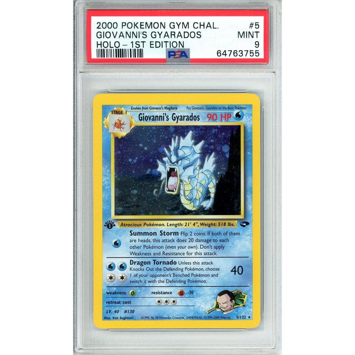 Pokemon Graded: Giovanni's Gyarados 1st Edition 5/132 Gym Challenge (2000) Holo PSA 9