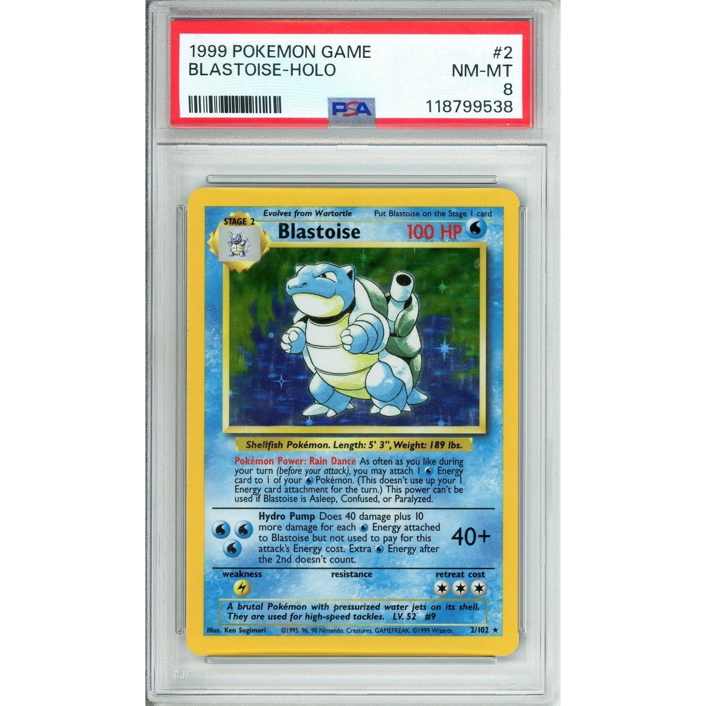 Pokemon Graded: Blastoise 2/102 Base Set (1999) Holo PSA 8
