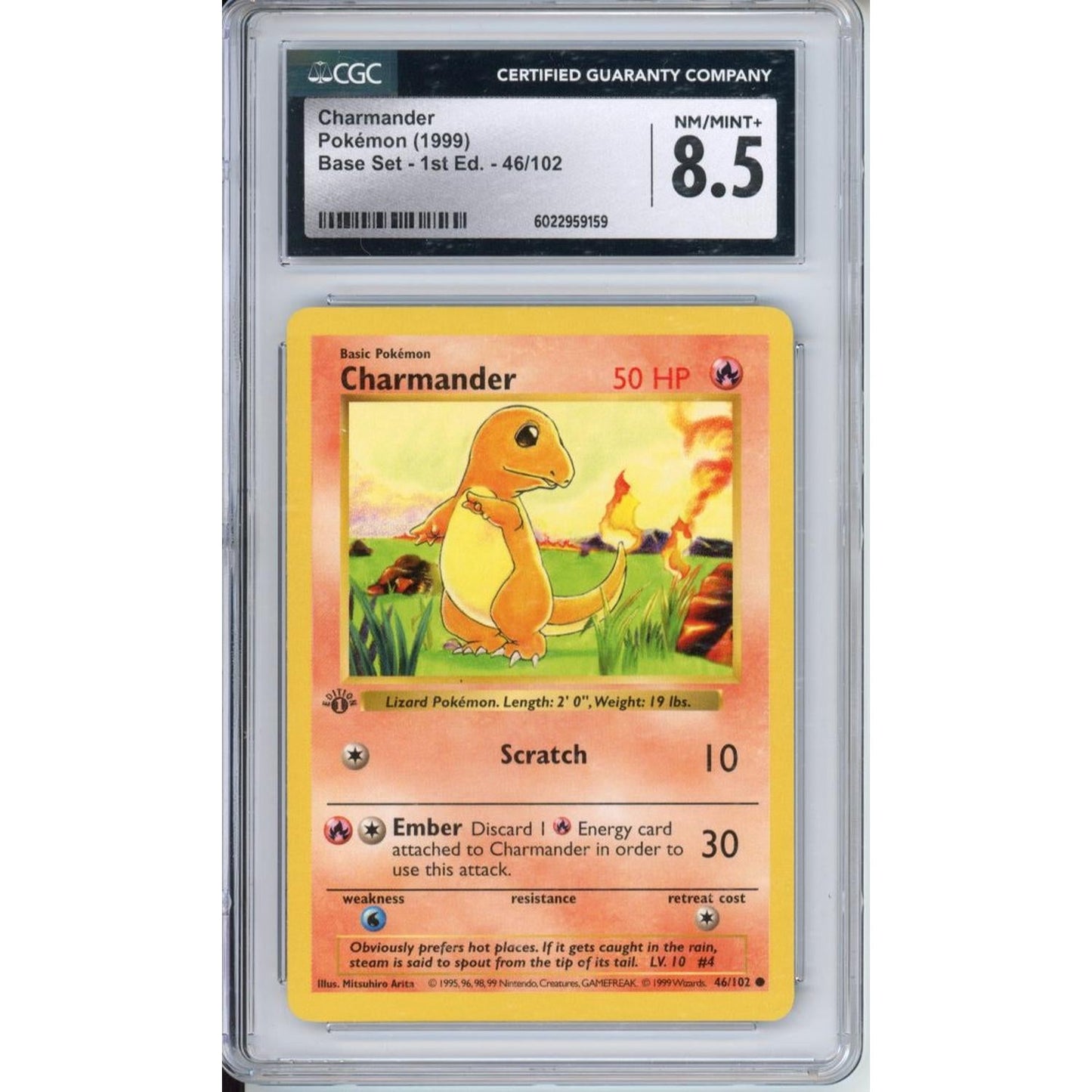 Pokemon Graded: Charmander 1st Edition Shadowless 46/102 Base Set (1999) CGC 8.5