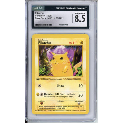 Pokemon Graded: Pikachu 1st Edition Shadowless 58/102 Base Set (1999) CGC 8.5