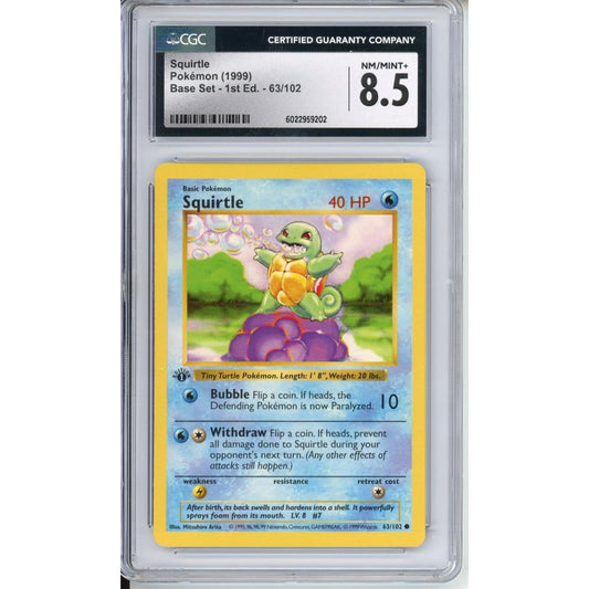 Pokemon Graded: Squirtle 1st Edition Shadowless 63/102 Base Set (1999) CGC 8.5