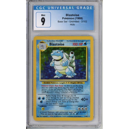 Pokemon Graded: Blastoise 2/102 Base Set Unlimited (1999) Holo CGC 9