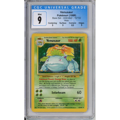 Pokemon Graded: Venusaur 15/102 Base Set Unlimited (1999) Holo CGC 9