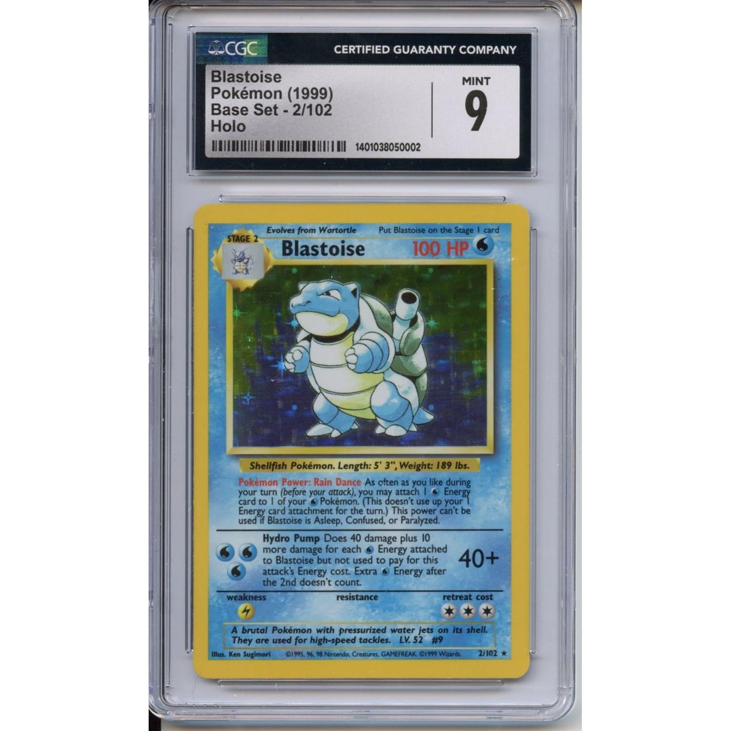 Pokemon Graded: Blastoise 2/102 Base Set (1999) Holo CGC 9