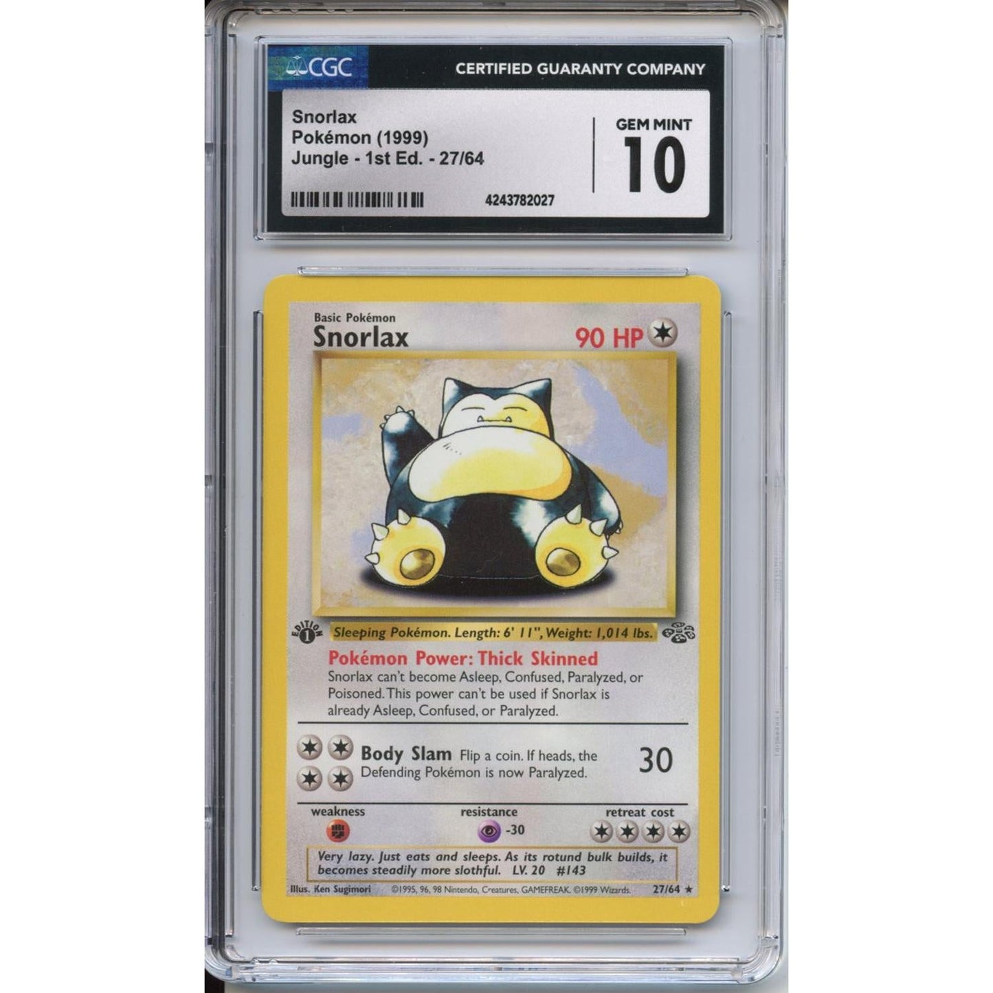Pokemon Graded: Snorlax 1st Edition 27/64 Jungle (1999) CGC 10