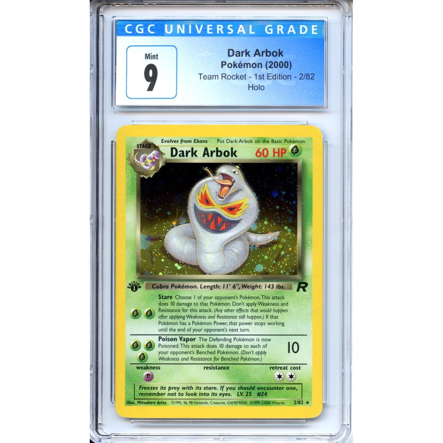 Pokemon Graded: Dark Arbok 1st Edition 2/82 Team Rocket (2000) Holo CGC 9